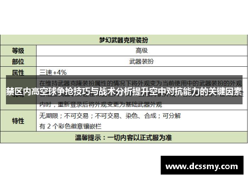 禁区内高空球争抢技巧与战术分析提升空中对抗能力的关键因素
