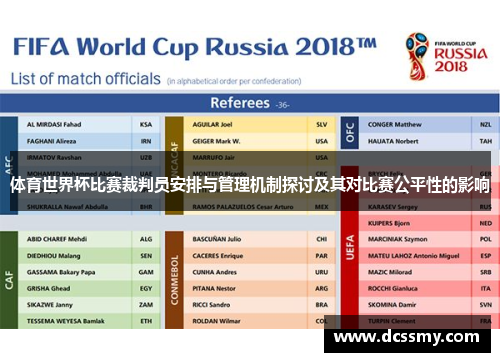 体育世界杯比赛裁判员安排与管理机制探讨及其对比赛公平性的影响
